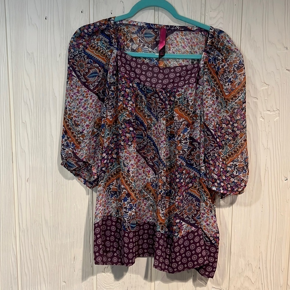 Pure Energy Floral Blouse Boho Sheer Large